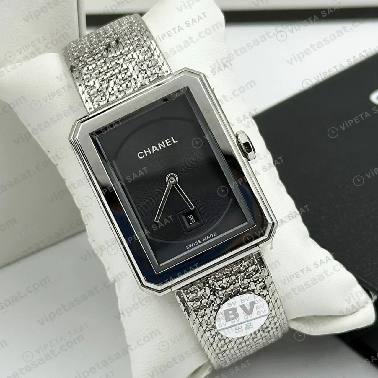 Chanel Premiere Gümüş Kadran Tweed Super Clone ETA Saat detay 6