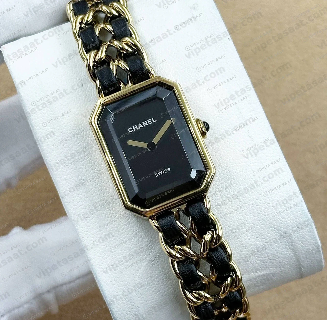 Chanel Premiere Siyah Kadran Deri Zincir Super Clone ETA Saat detay 4
