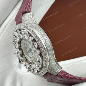 Graff Diamond Çiçek Elmas Taşlı Pembe Deri Super Clone ETA Saat karşıdan görünüm