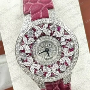Graff Diamond Çiçek Elmas Taşlı Pembe Deri Super Clone ETA Saat detay 5