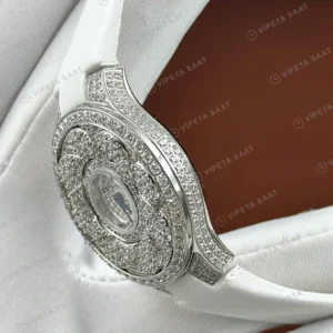 Graff Diamond Elmas Taşlı Beyaz Deri Super Clone ETA Saat karşıdan görünüm