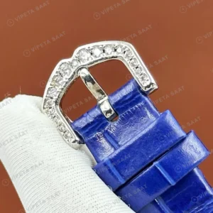 Graff Diamond Elmas Taşlı Mavi Deri Gece Super Clone ETA Saat karşıdan görünüm