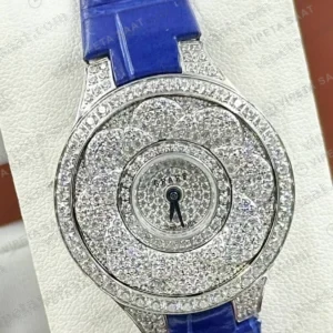 Graff Diamond Elmas Taşlı Mavi Deri Gece Super Clone ETA Saat yan görünüm