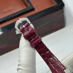Graff Diamond Elmas Taşlı Pave Bordo Deri Super Clone ETA Saat karşıdan görünüm