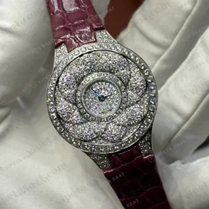 Graff Diamond Elmas Taşlı Pave Bordo Deri Super Clone ETA Saat detay 5