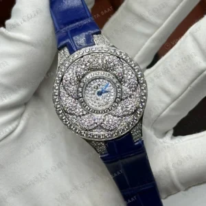 Graff Diamond Elmas Taşlı Pave Mavi Deri Super Clone ETA Saat detay 6