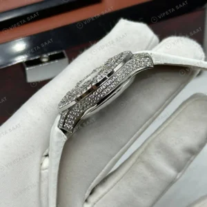 Graff Diamond Elmas Taşlı Pave Siyah Deri Super Clone ETA Saat karşıdan görünüm