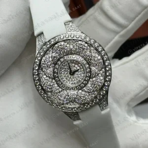 Graff Diamond Elmas Taşlı Pave Siyah Deri Super Clone ETA Saat yan görünüm