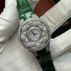 Graff Diamond Elmas Taşlı Pave Yeşil Deri Super Clone ETA Saat detay 6