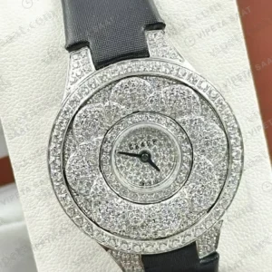 Graff Diamond Elmas Taşlı Siyah Deri Gece Super Clone ETA Saat karşıdan görünüm