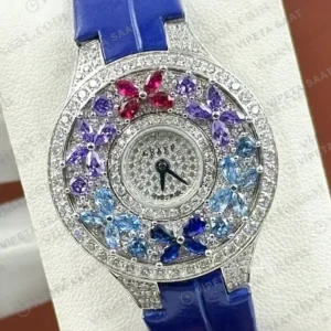 Graff Diamond Renkli Taşlı Mavi Deri Super Clone ETA Saat detay 3
