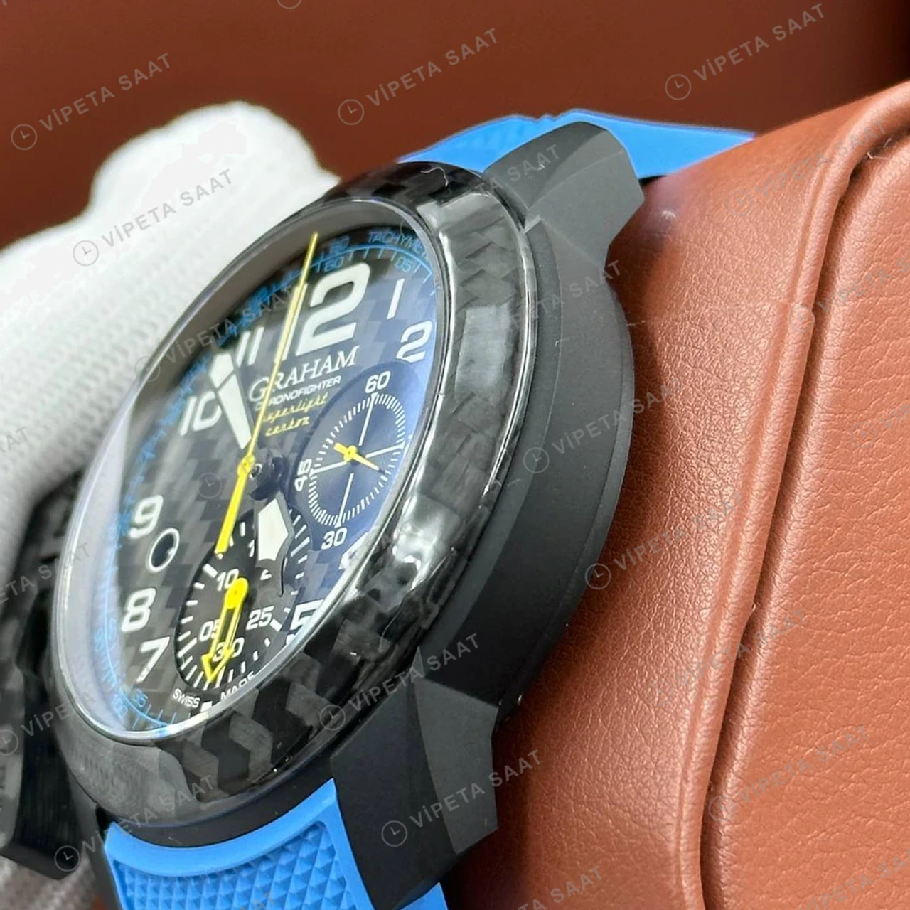Graham Chronofighter Siyah Kronograf Mavi Kauçuk Super Clone ETA Saat detay 4