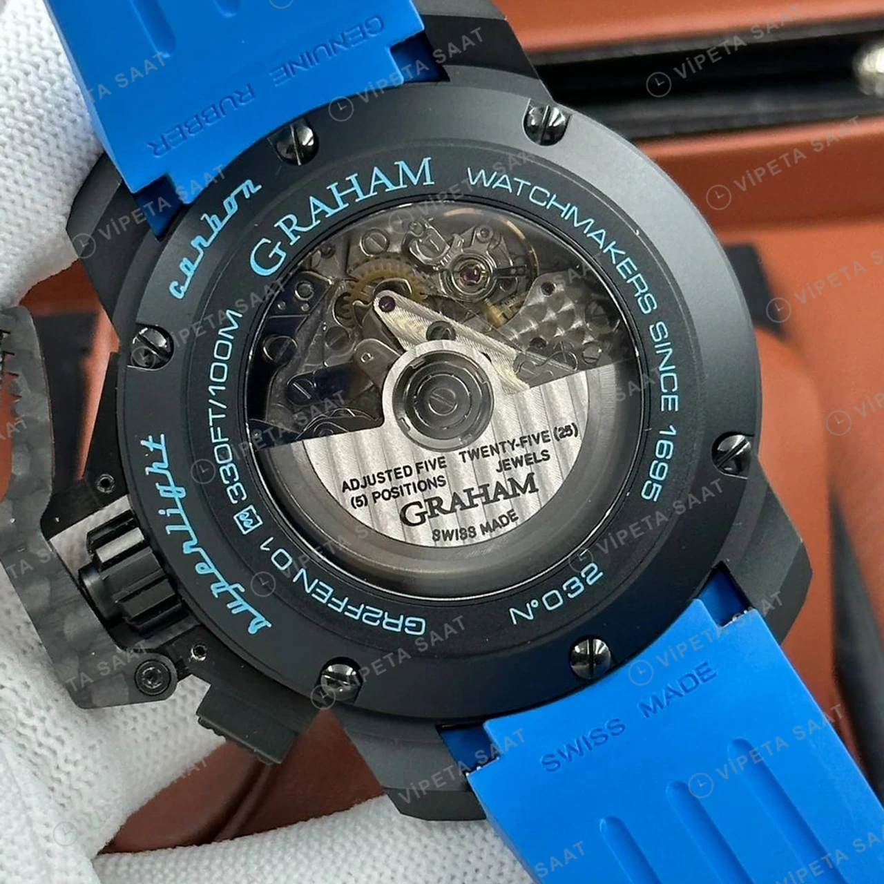 Graham Chronofighter Siyah Kronograf Mavi Kauçuk Super Clone ETA Saat detay 5