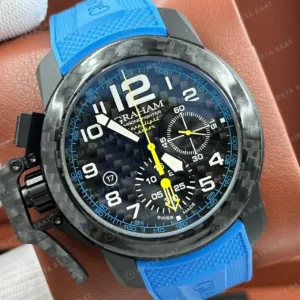 Graham Chronofighter Siyah Kronograf Mavi Kauçuk Super Clone ETA Saat detay 6