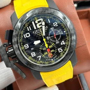 Graham Chronofighter Siyah Kronograf Sarı Kauçuk Super Clone ETA Saat detay 6