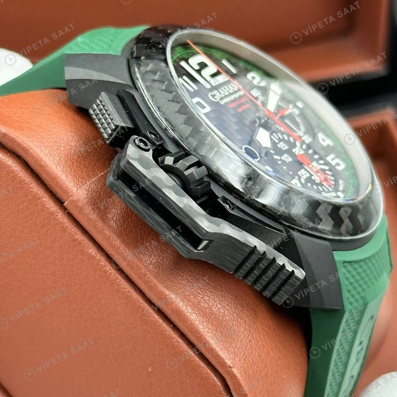 Graham Chronofighter Siyah Kronograf Yeşil Kauçuk Super Clone ETA Saat detay 4