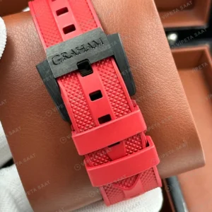 Graham Chronofighter Superlight Siyah Kronograf Kırmızı Kauçuk Super Clone ETA Saat karşıdan görünüm