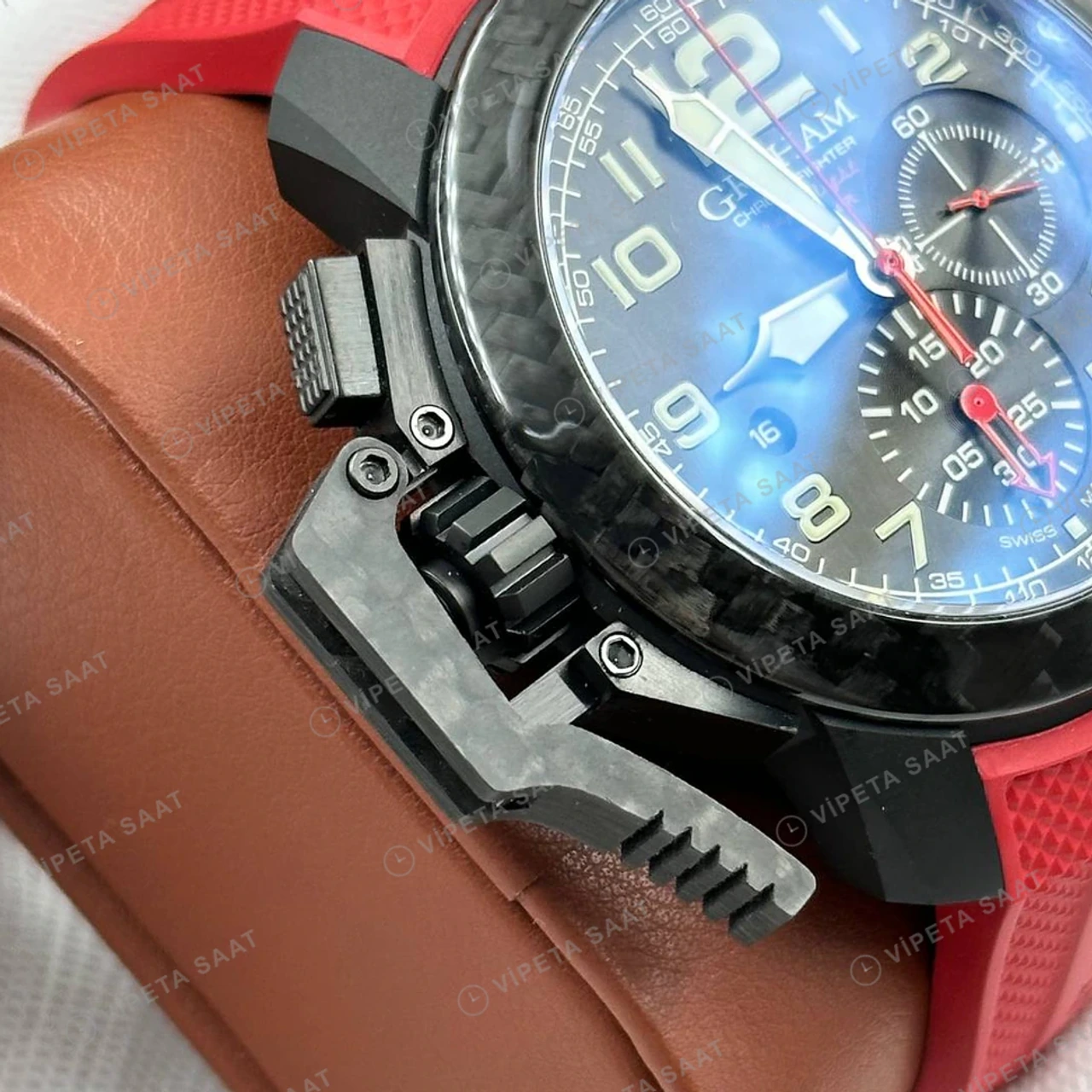 Graham Chronofighter Superlight Siyah Kronograf Kırmızı Kauçuk Super Clone ETA Saat detay 4