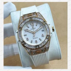 Hublot Big Bang Beyaz Gökkuşağı Baget Taşlı Kauçuk Super Clone ETA Eta Saat detay 4