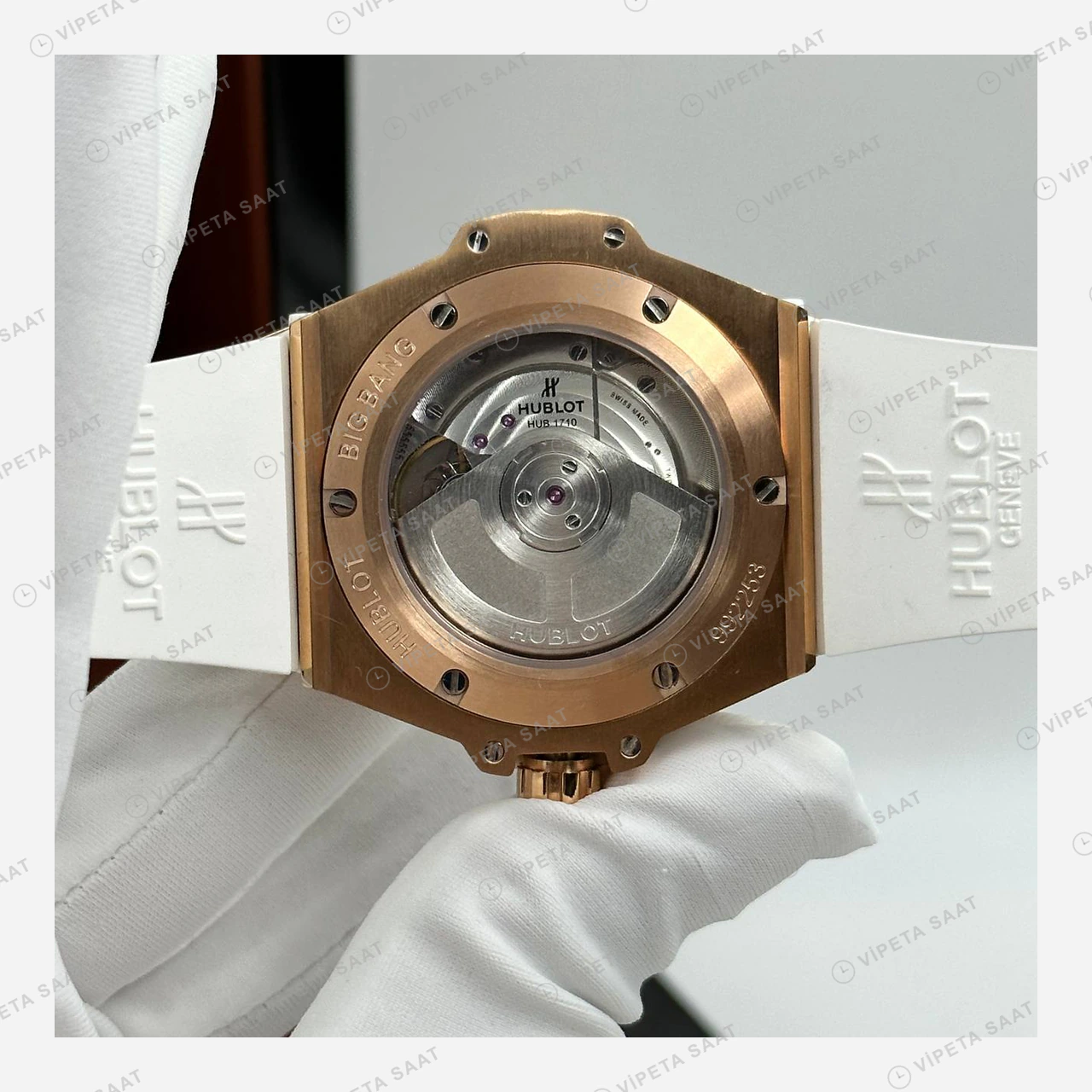 Hublot Big Bang Beyaz Kadran Baget Taşlı Deri Super Clone ETA Eta Saat detay 3