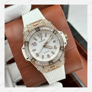 Hublot Big Bang Beyaz Kadran Baget Taşlı Deri Super Clone ETA Eta Saat detay 4