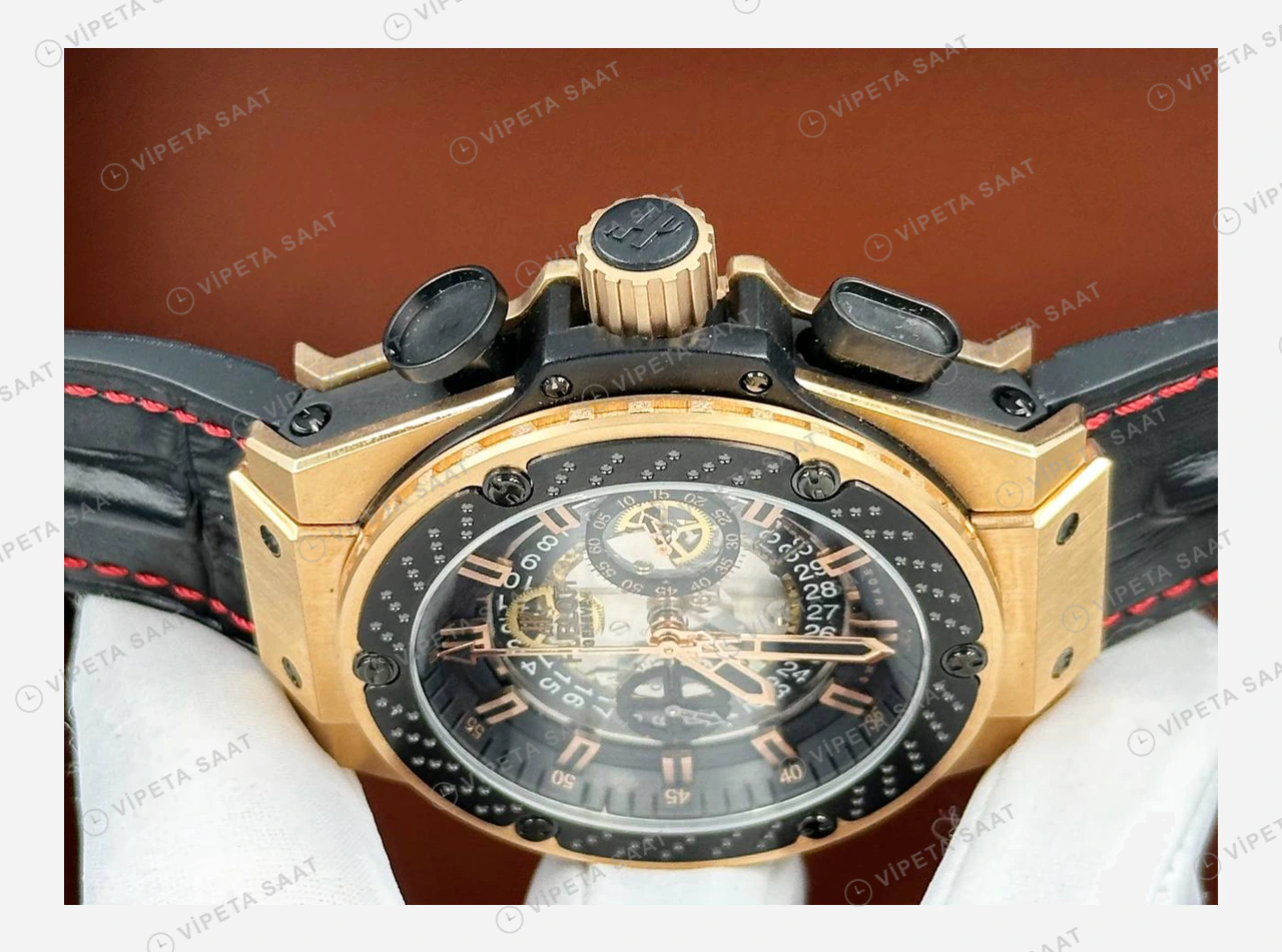 Hublot Big Bang Ferrari Rose Skeleton Kronograf Kauçuk Super Clone ETA Eta Saat yan görünüm