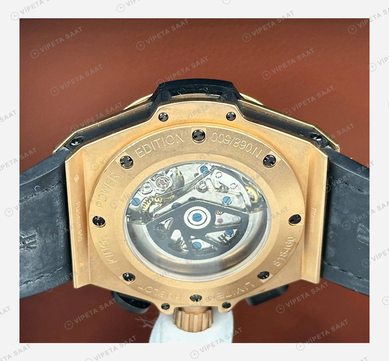 Hublot Big Bang Ferrari Rose Skeleton Kronograf Kauçuk Super Clone ETA Eta Saat detay 3
