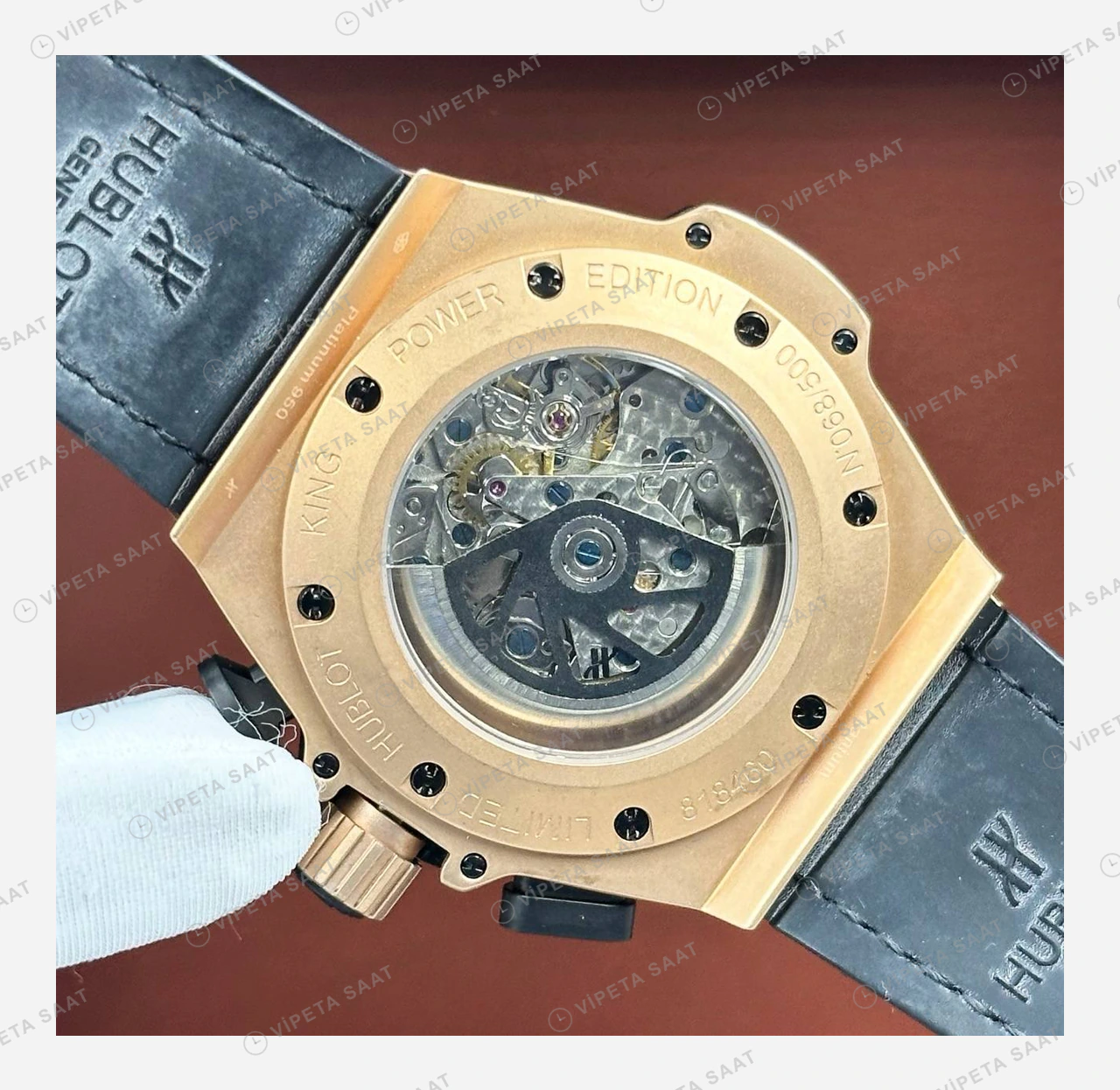 Hublot Big Bang Ferrari Rose Skeleton Kronograf Kauçuk Super Clone ETA Eta Saat detay 4