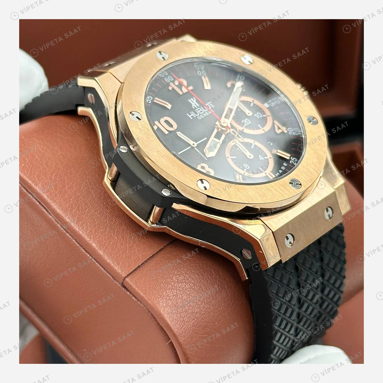 Hublot Big Bang Full Rose Altın Siyah Kronograf Super Clone ETA Eta Saat yan görünüm