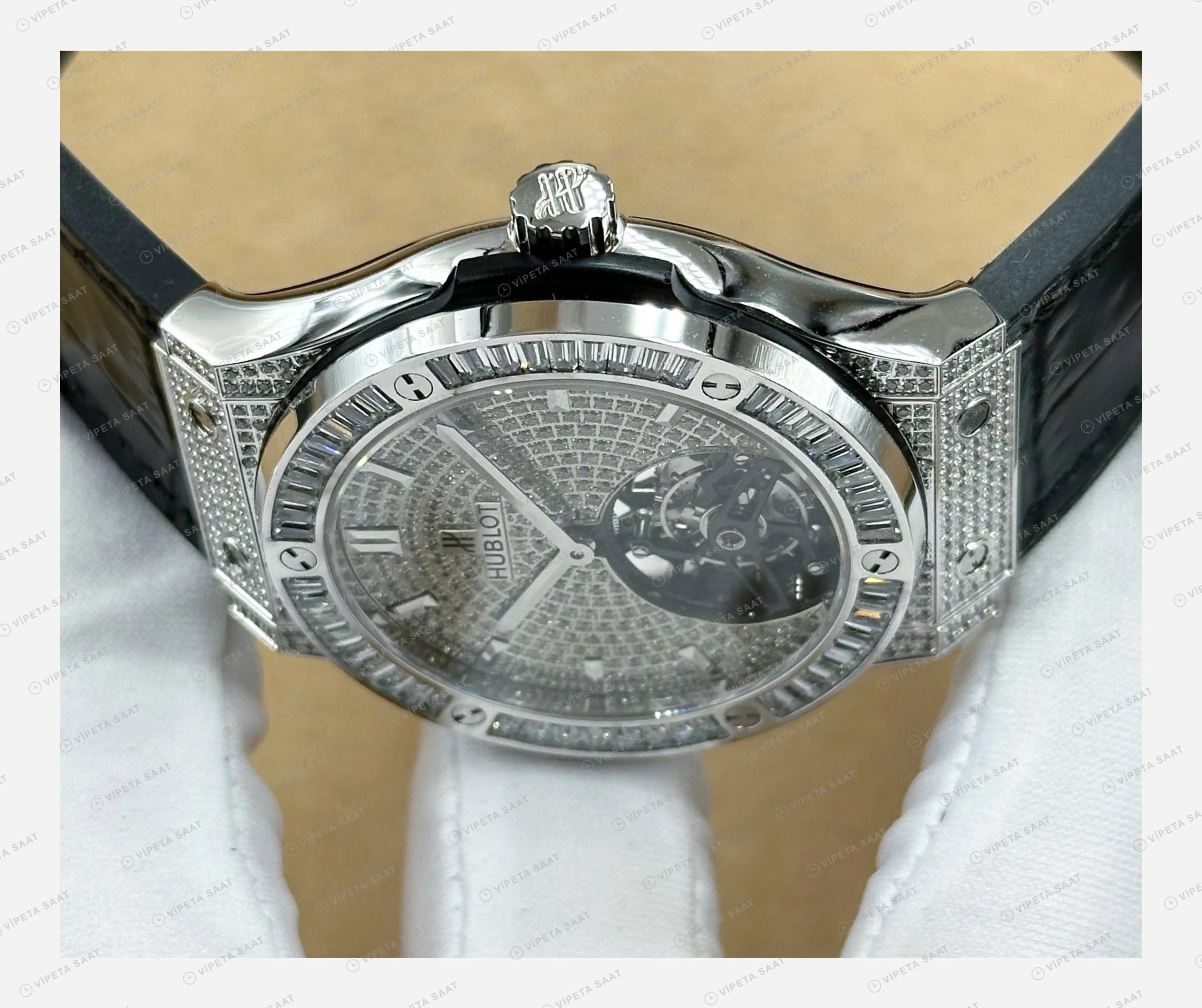 Hublot Big Bang Gümüş Pave Tourbillon Elmas Taşlı Super Clone ETA Eta Saat detay 3