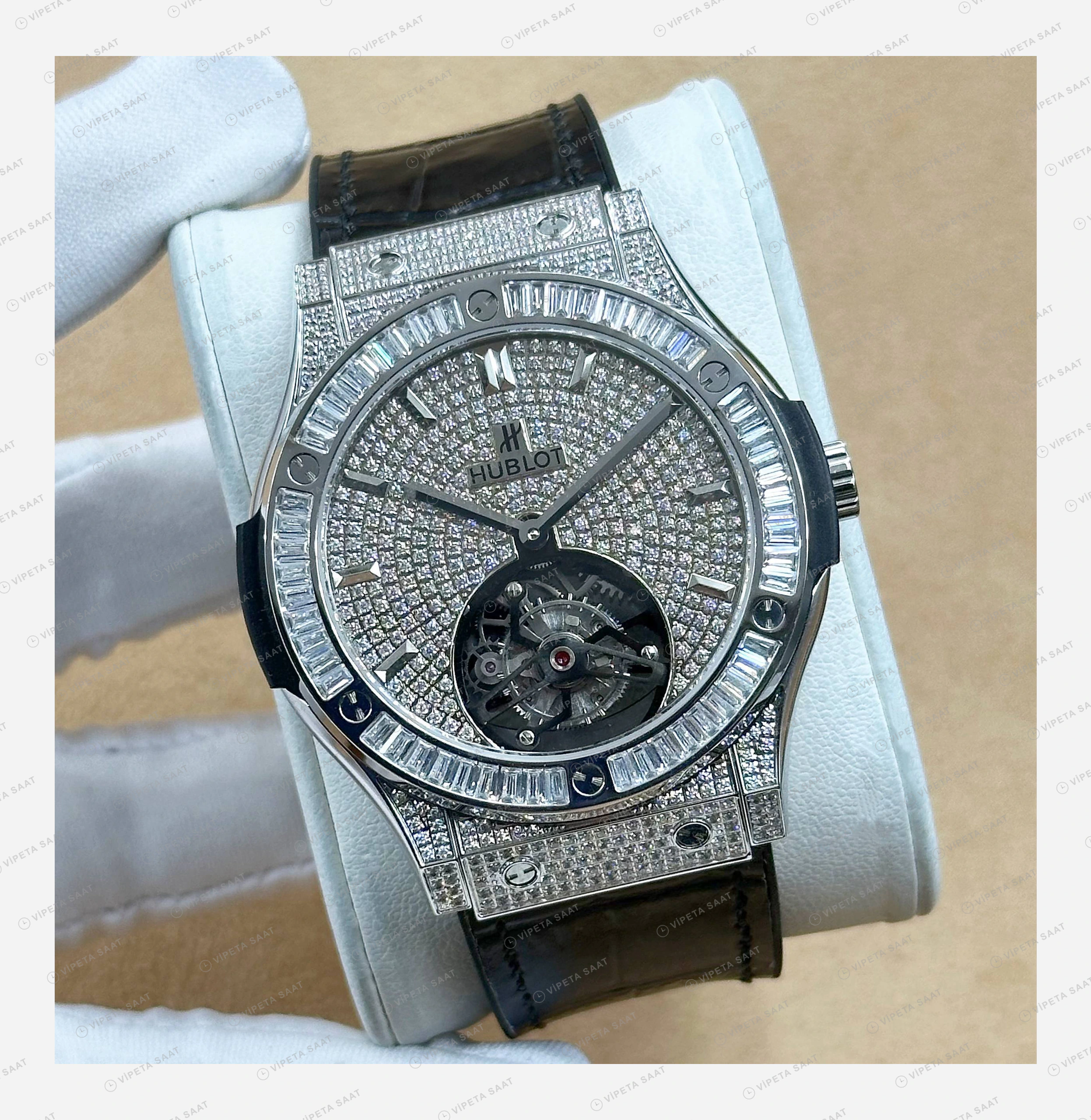 Hublot Big Bang Gümüş Pave Tourbillon Elmas Taşlı Super Clone ETA Eta Saat detay 5