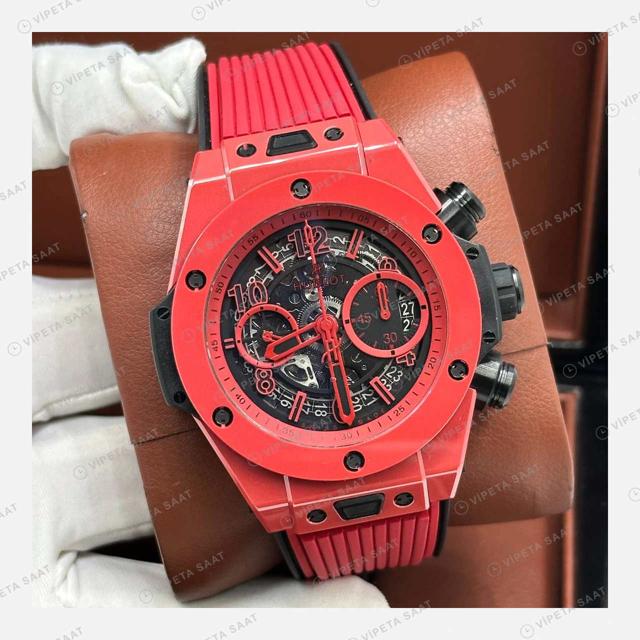 Hublot Big Bang Kırmızı Seramik Skeleton Kronograf Super Clone ETA Eta Saat detay 5