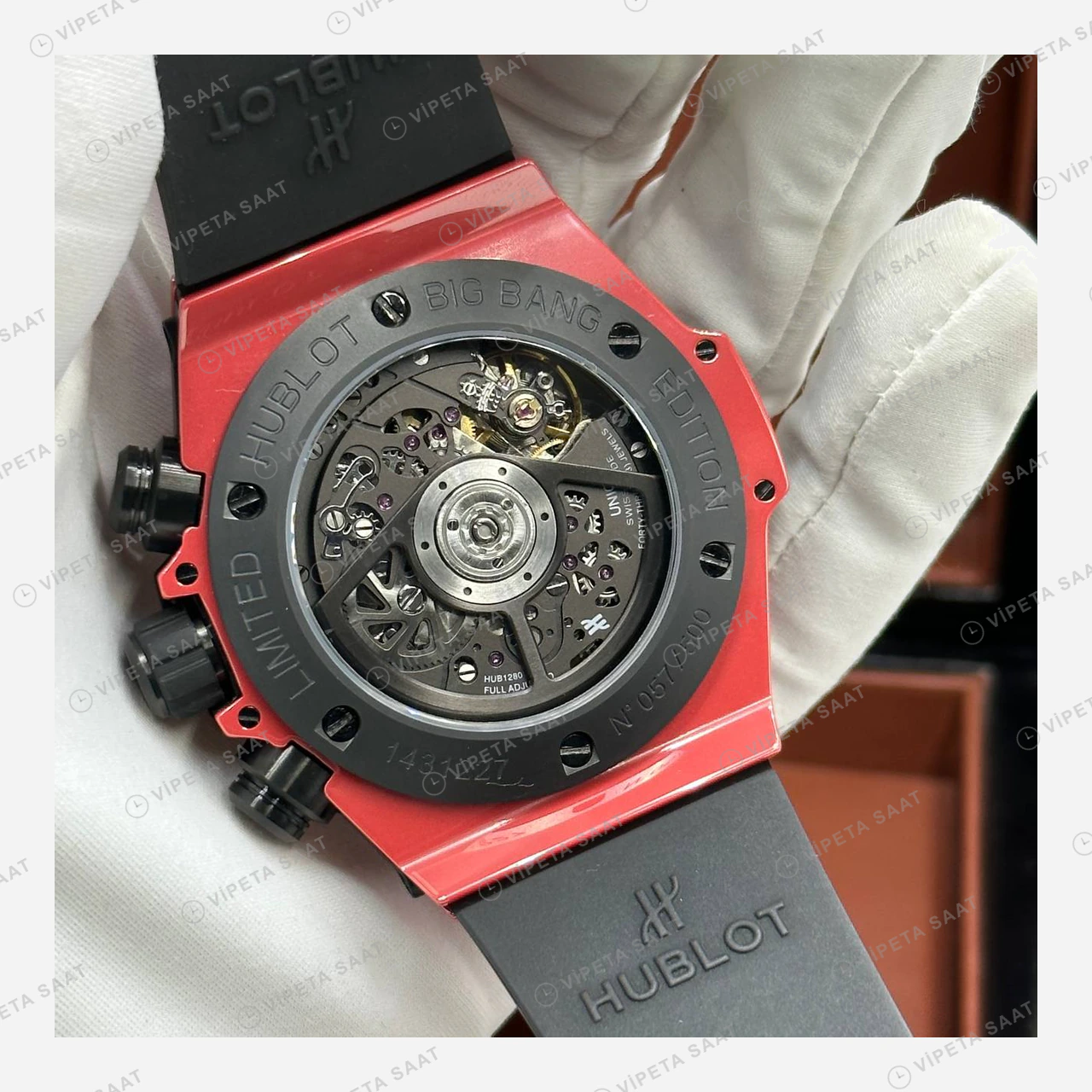 Hublot Big Bang Kırmızı Seramik Skeleton Kronograf Super Clone ETA Eta Saat detay 6