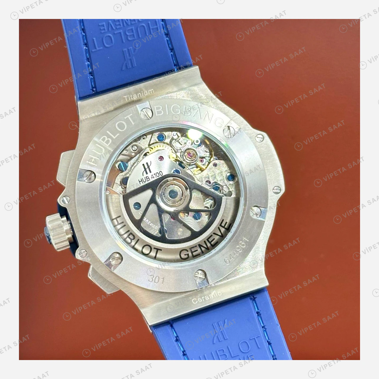 Hublot Big Bang Mavi Kronograf Çelik Deri Super Clone ETA Eta Saat detay 6