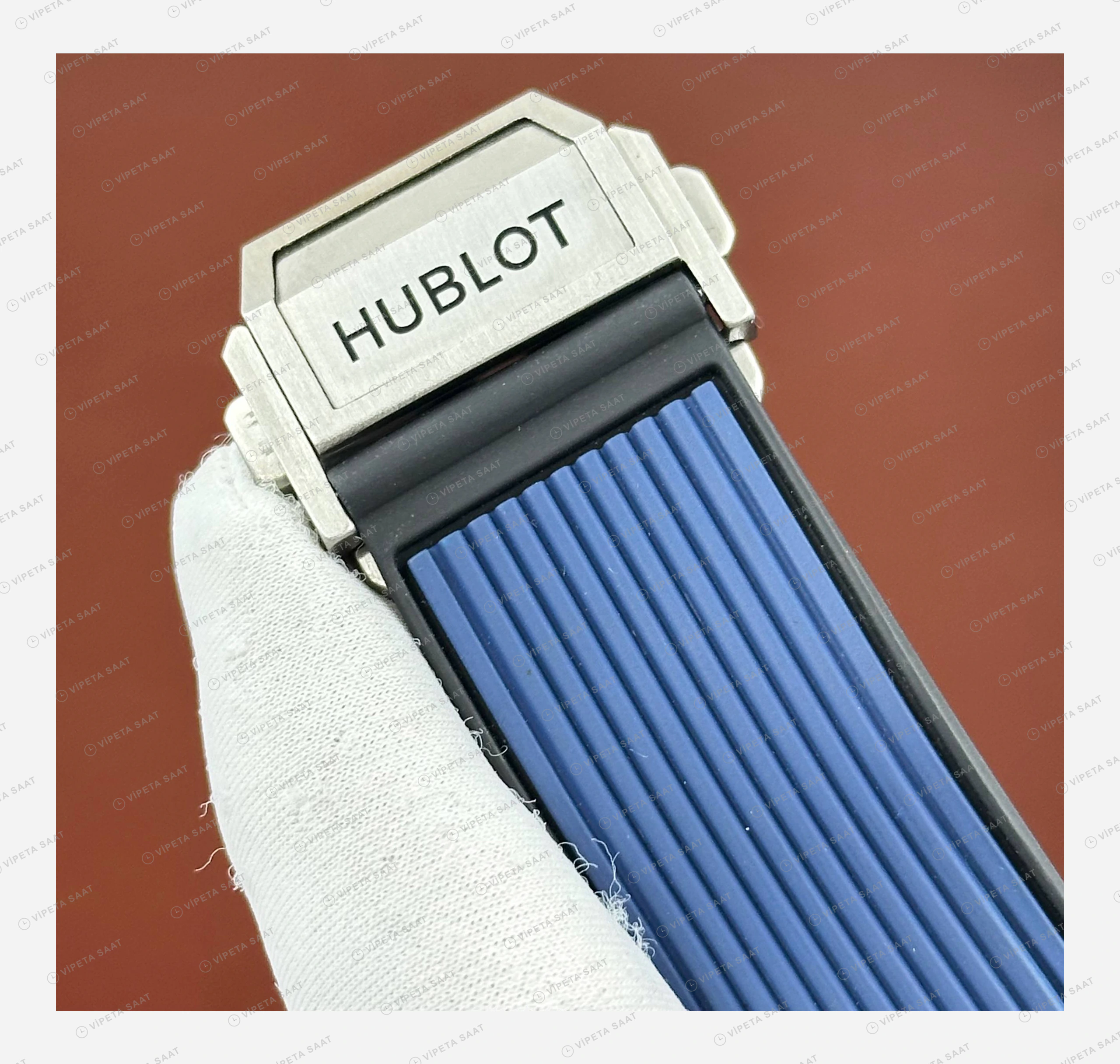 Hublot Big Bang Mavi Kronograf Çelik Kauçuk Parlak Super Clone ETA Eta Saat karşıdan görünüm