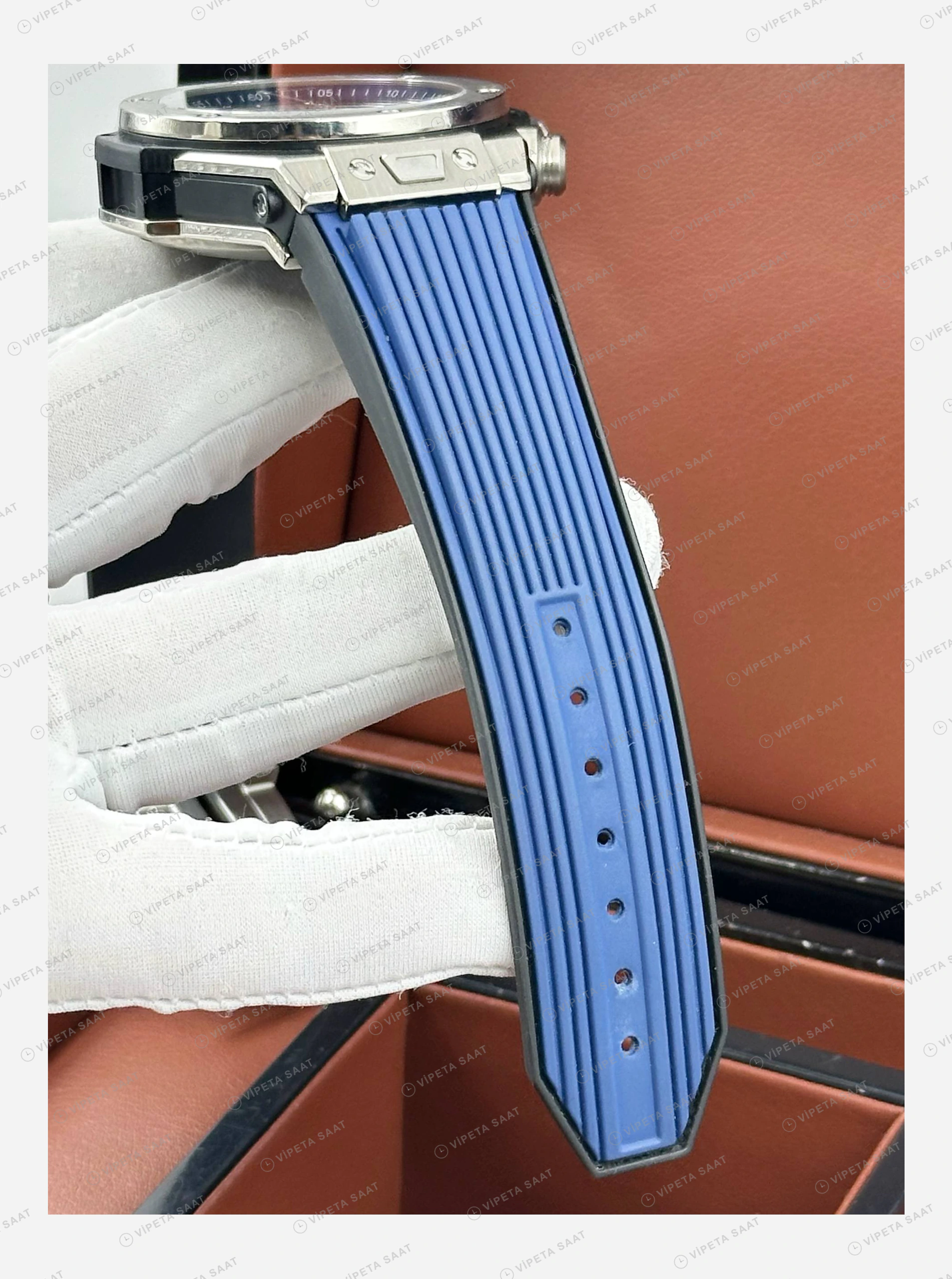 Hublot Big Bang Mavi Kronograf Çelik Kauçuk Parlak Super Clone ETA Eta Saat detay 4
