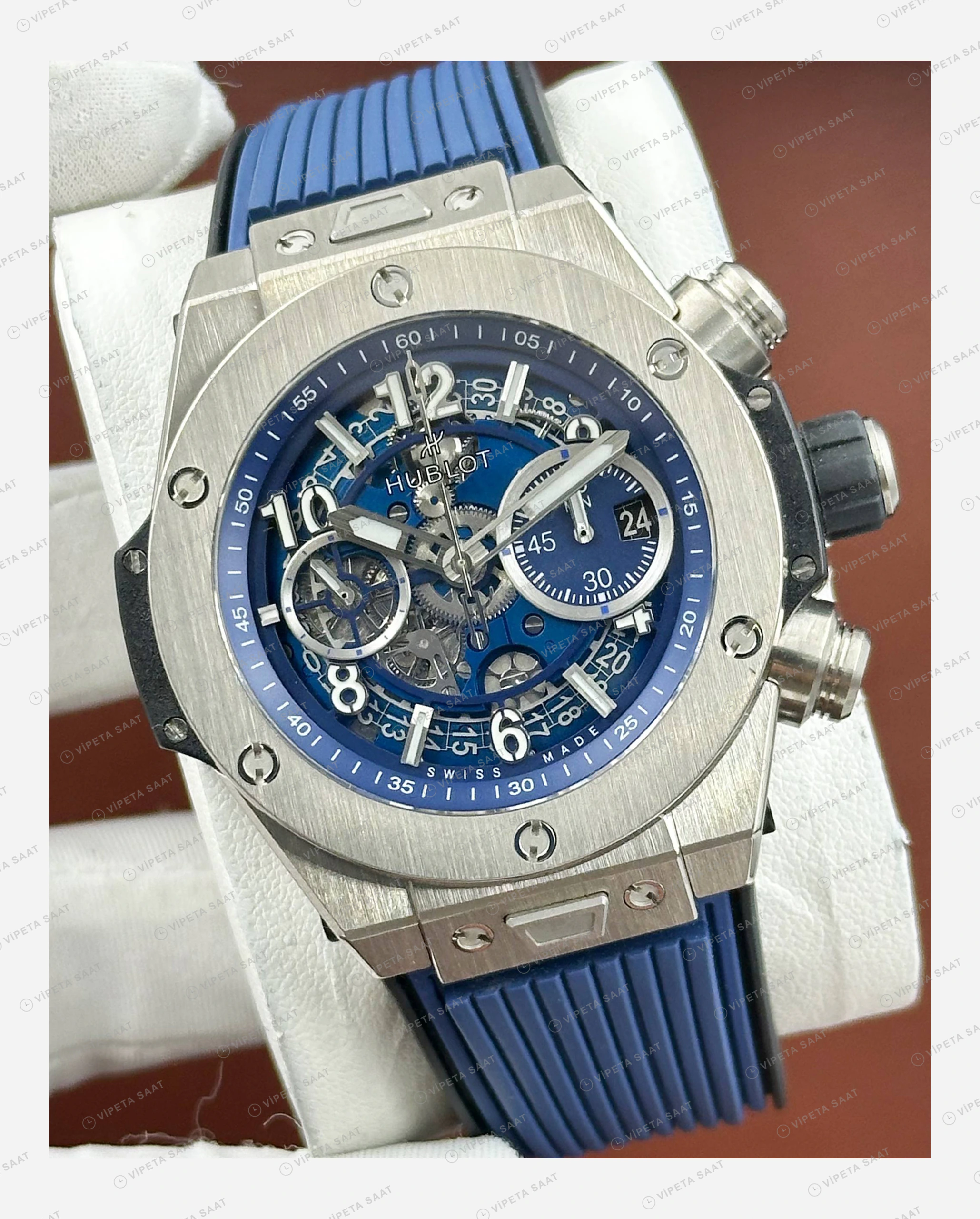 Hublot Big Bang Mavi Kronograf Çelik Kauçuk Parlak Super Clone ETA Eta Saat detay 6