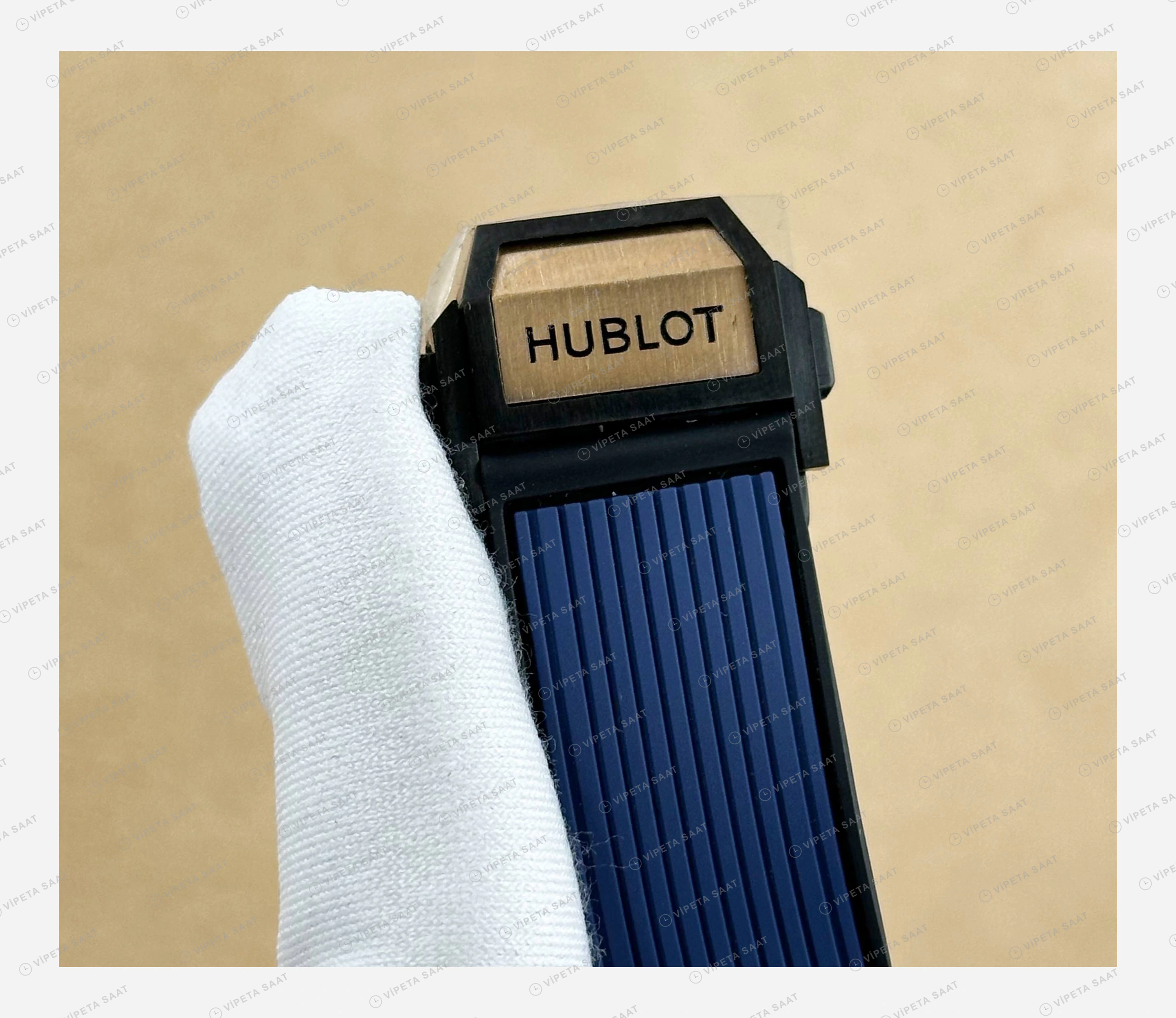 Hublot Big Bang Mavi Kronograf Kauçuk Parlak Bileklik Super Clone ETA Eta Saat detay 4