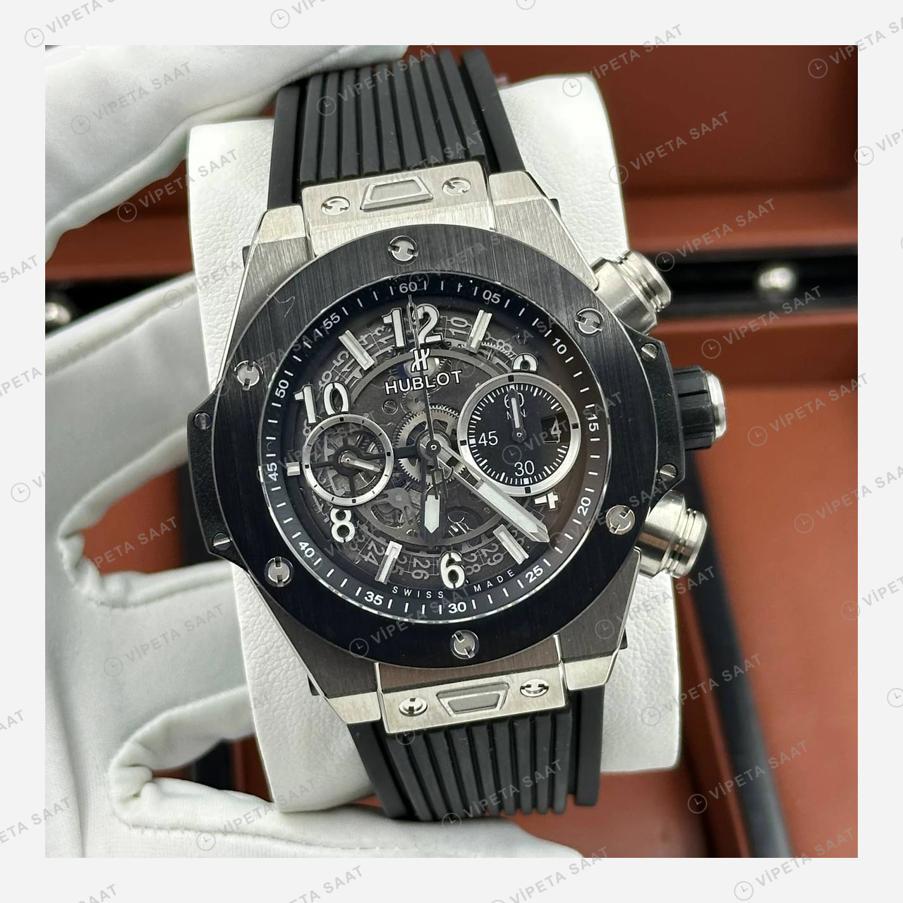 Hublot Big Bang Mavi Kronograf Özel Kauçuk Super Clone ETA Eta Saat detay 4