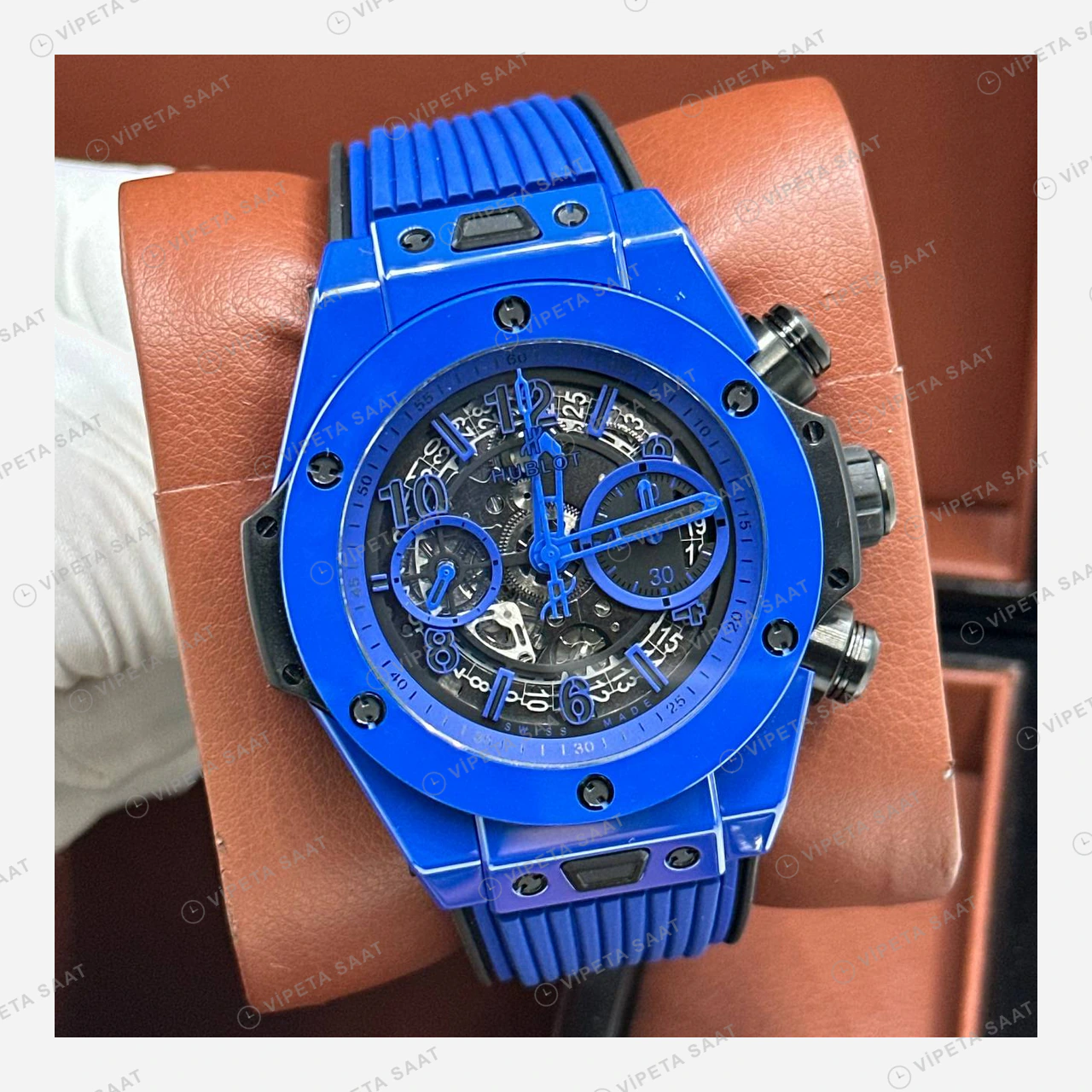 Hublot Big Bang Mavi Seramik Skeleton Kronograf Super Clone ETA Eta Saat detay 5