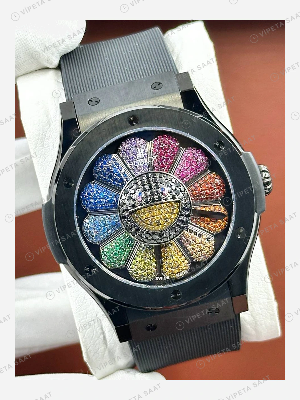 Hublot Big Bang Murakami Renkli Çiçek Pave Kauçuk Super Clone ETA Eta Saat detay 6
