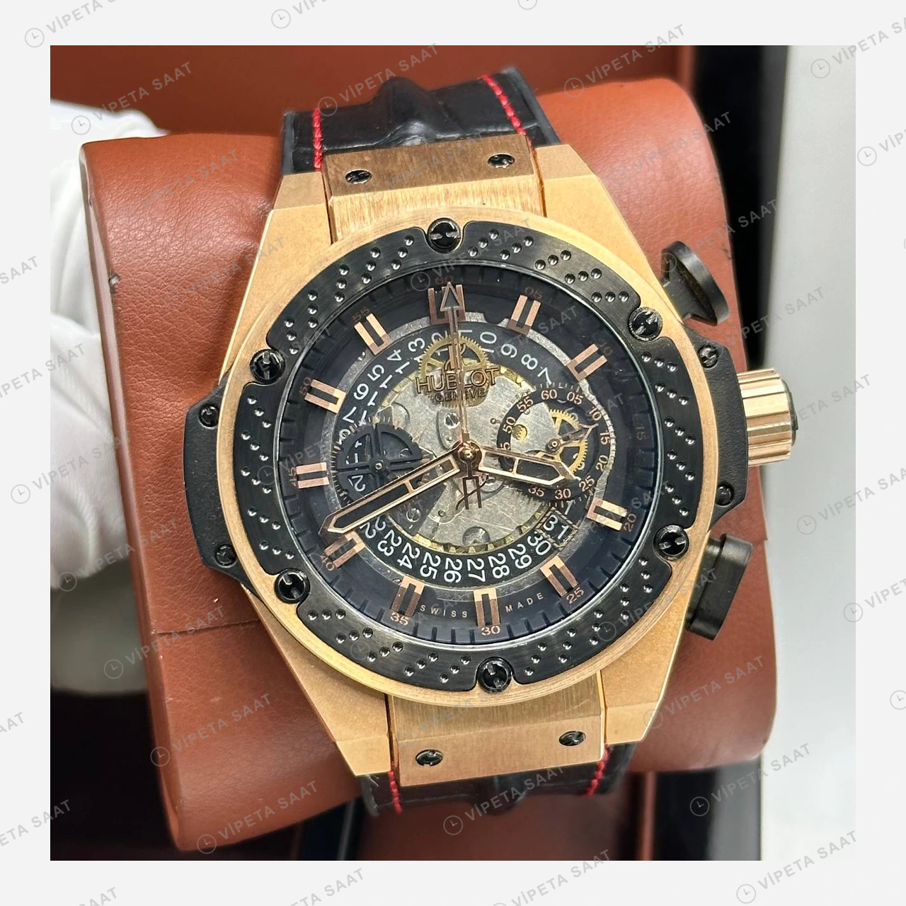 Hublot Big Bang Rose Skeleton Kronograf Kahve Kauçuk Super Clone ETA Eta Saat detay 4
