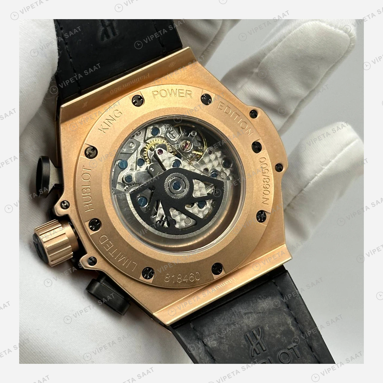 Hublot Big Bang Rose Skeleton Kronograf Kahve Kauçuk Super Clone ETA Eta Saat detay 6