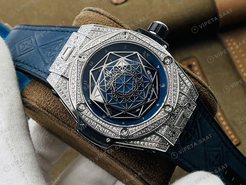 Hublot Big Bang Sang Bleu Baget Kasa Mavi Kadran Mavi Deri Super Clone Eta Eta Saat detay 4