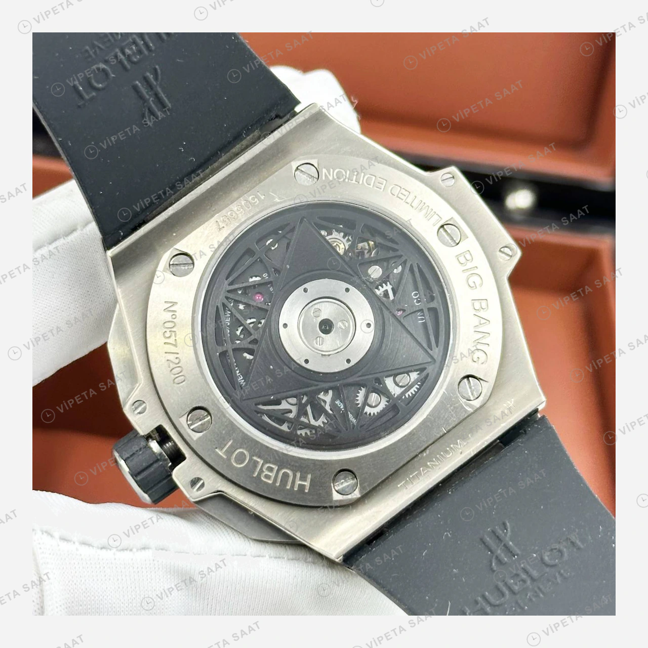 Hublot Big Bang Sang Bleu Çelik Geometrik Skeleton Kauçuk Super Clone ETA Eta Saat detay 5