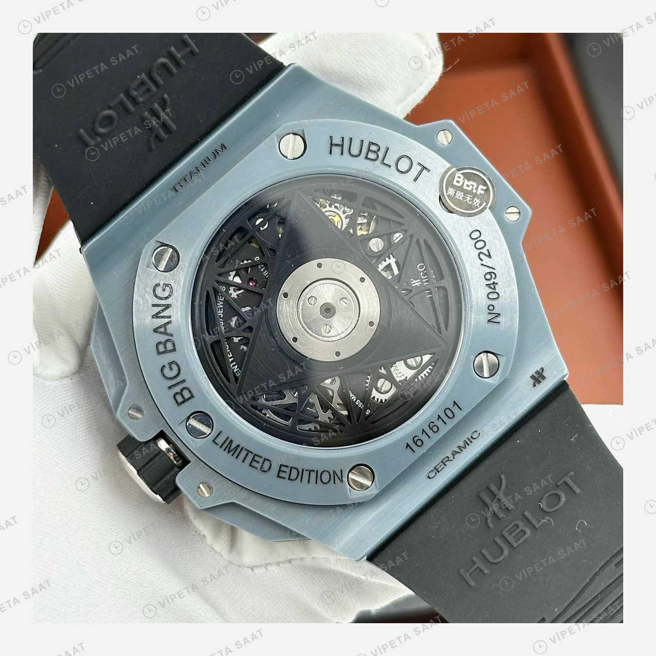 Hublot Big Bang Sang Bleu Gri Titanyum Geometrik Skeleton Super Clone ETA Eta Saat detay 5