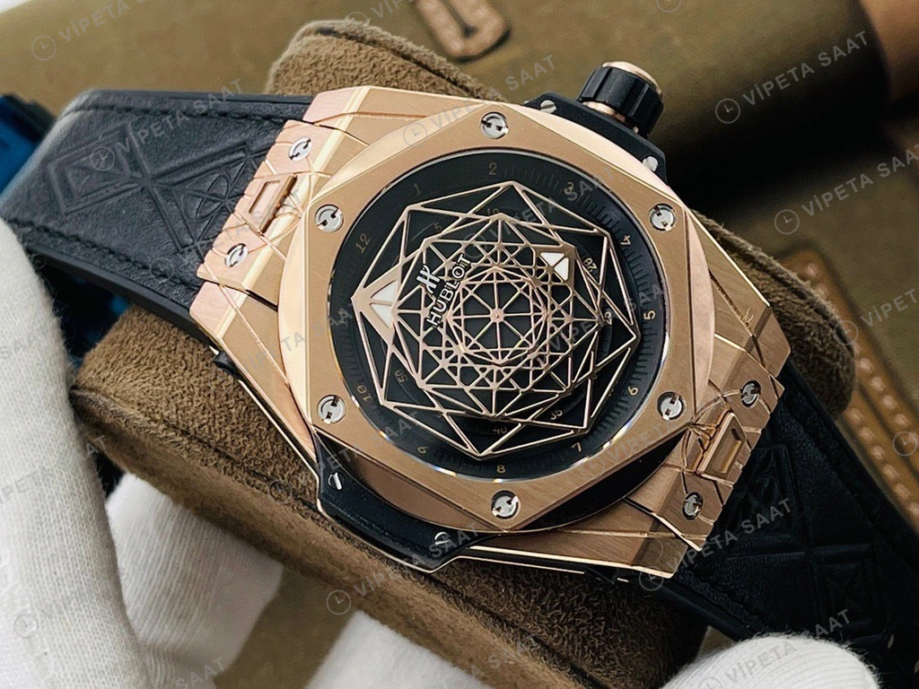 Hublot Big Bang Sang Bleu Rose Kasa Siyah Kadran Siyah Deri Super Clone Eta Eta Saat detay 9