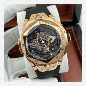Hublot Big Bang Sang Bleu Rose Skeleton Siyah Kauçuk Super Clone ETA Eta Saat detay 5