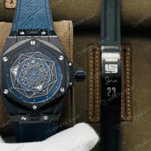 Hublot Big Bang Sang Bleu Seramik Kasa Gumus Kadran Mavi Deri Super Clone Eta Eta Saat karşıdan görünüm