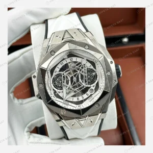 Hublot Big Bang Sang Bleu Titanyum Beyaz Geometrik Skeleton Super Clone ETA Eta Saat detay 6
